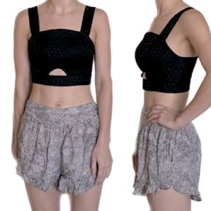 BCBGeneration Black & White Patterned Shorts w/ ruffles